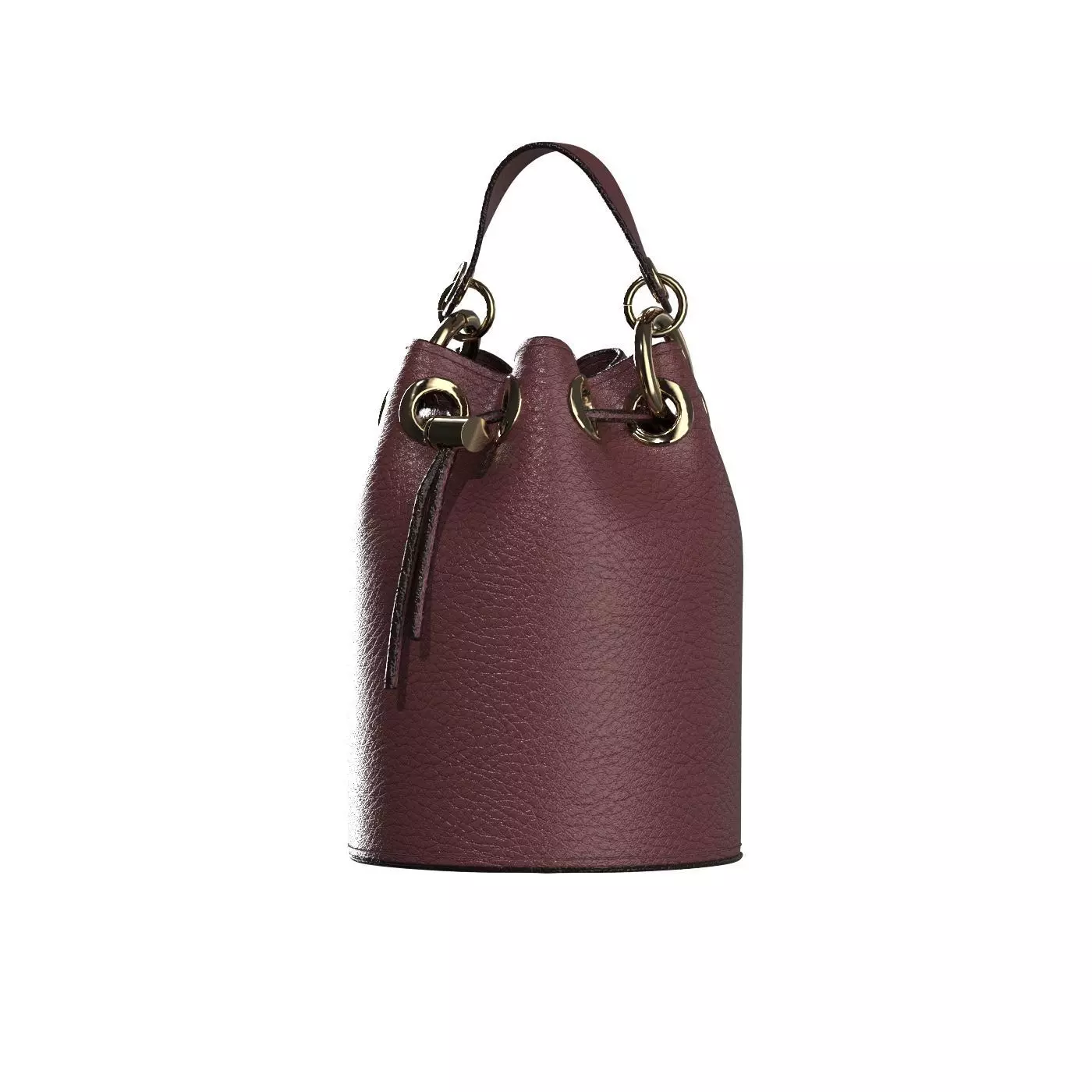 Burgundy Leather Bucket Bag 3D model_0