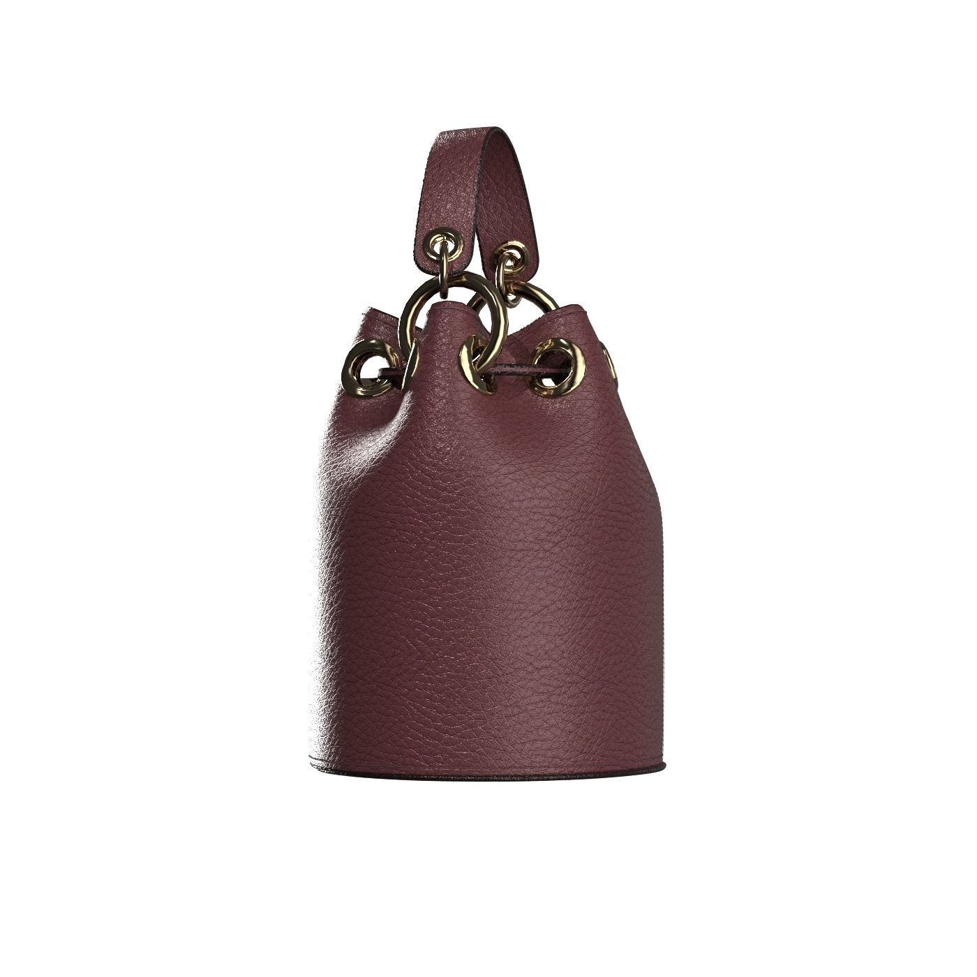 Burgundy Leather Bucket Bag 3D model_6