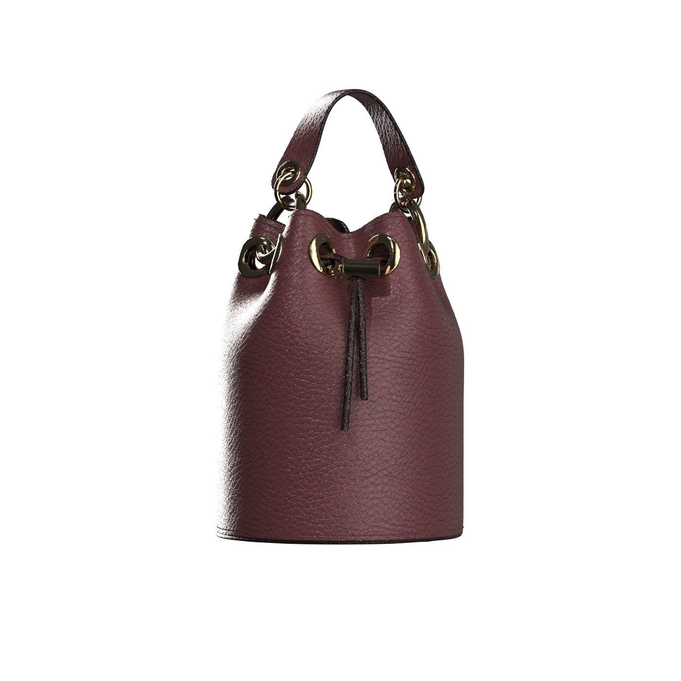 Burgundy Leather Bucket Bag 3D model_1