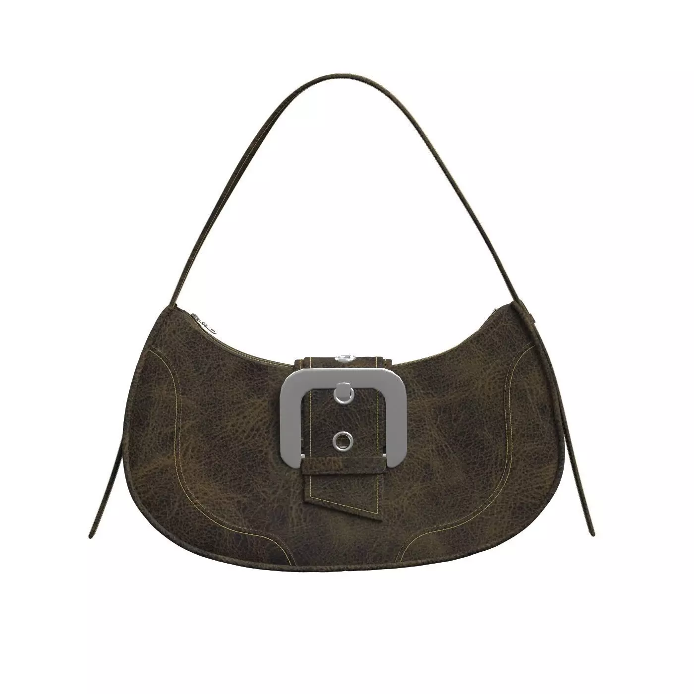 Dark brown Vintage Leather Baguette Bag 3D model