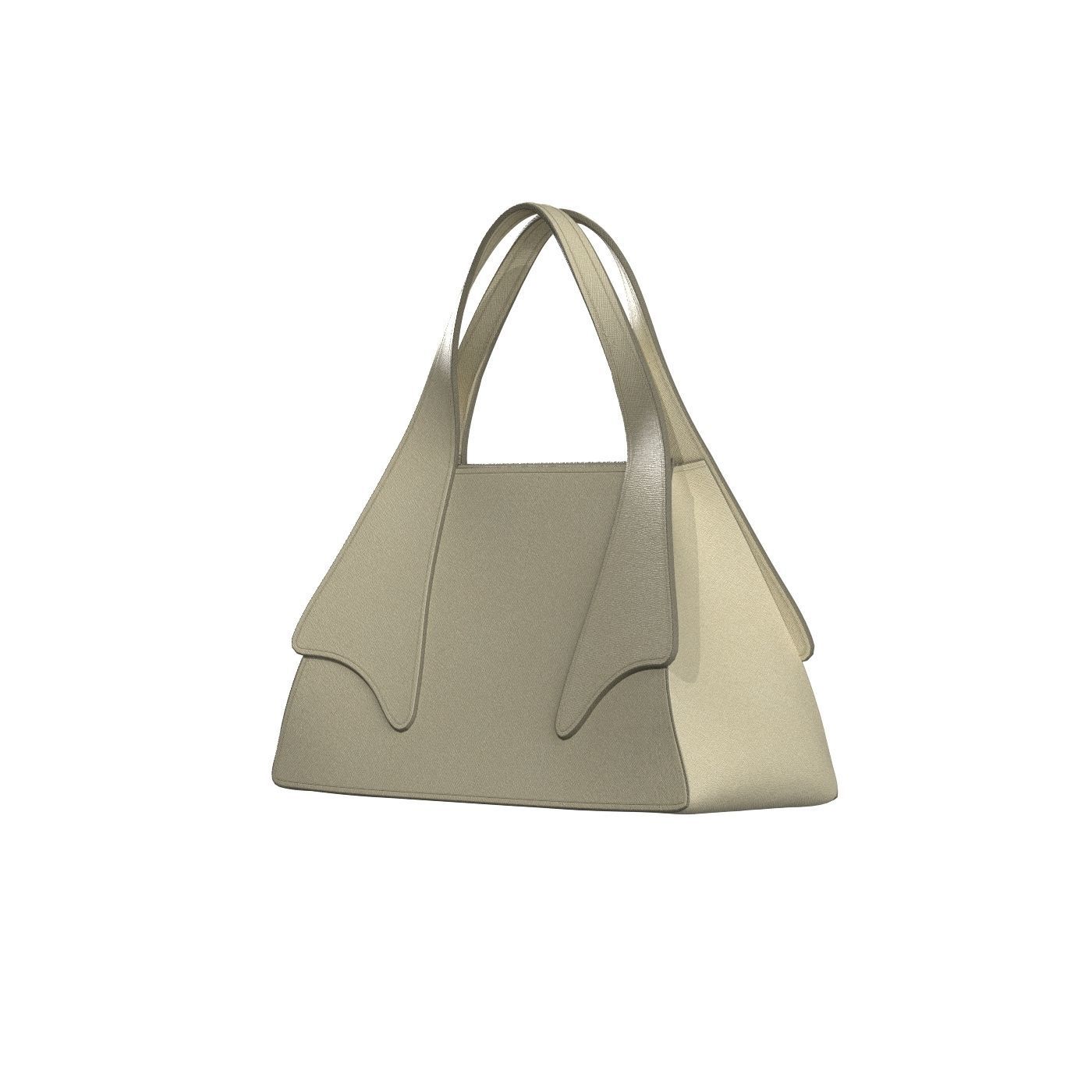 Ivory Leather Tote Bag 3D model_7
