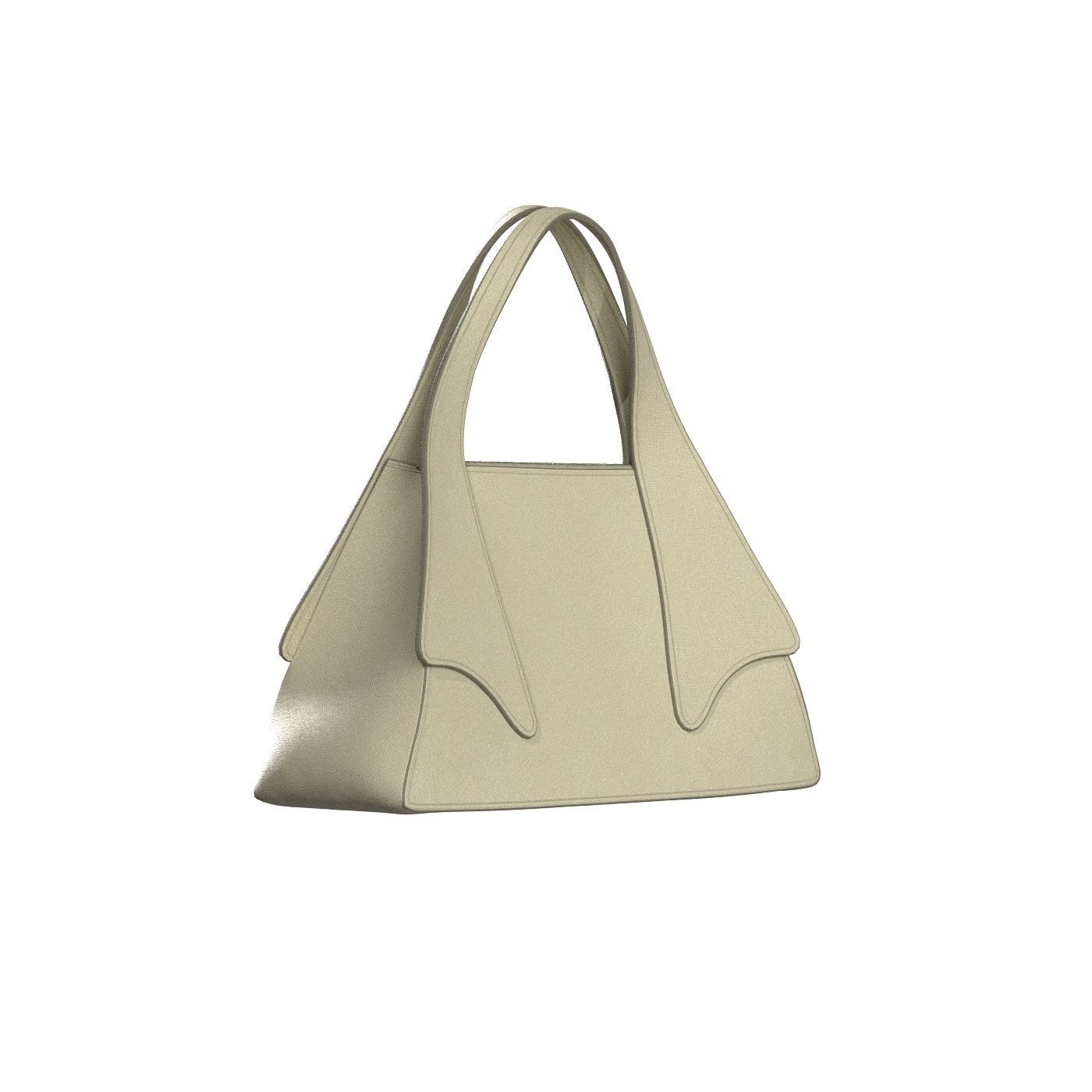 Ivory Leather Tote Bag 3D model_5