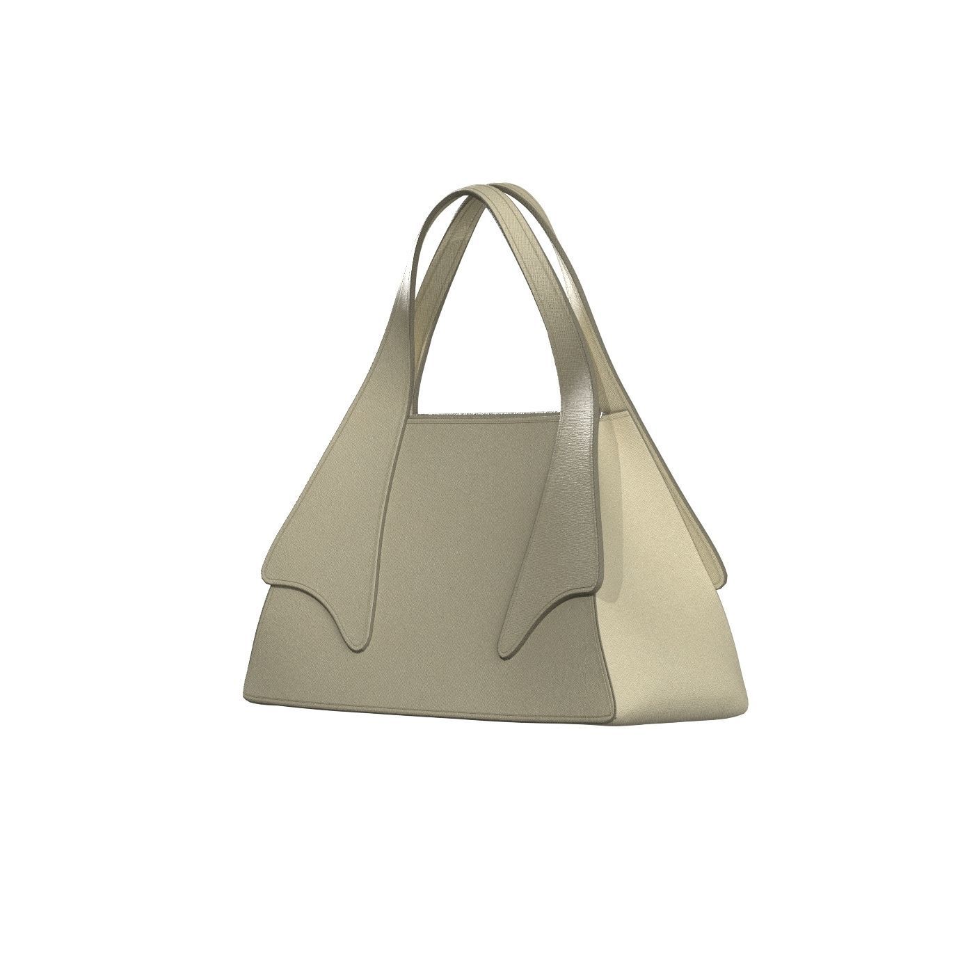 Ivory Leather Tote Bag 3D model_3