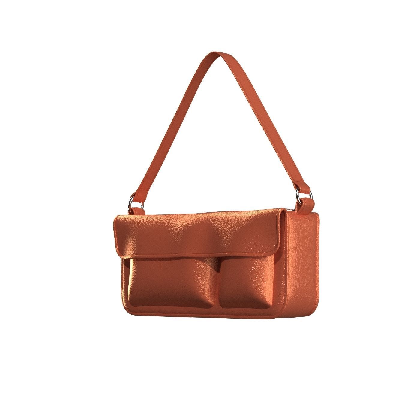 Orange Leather Baguette Bag 3D model_7