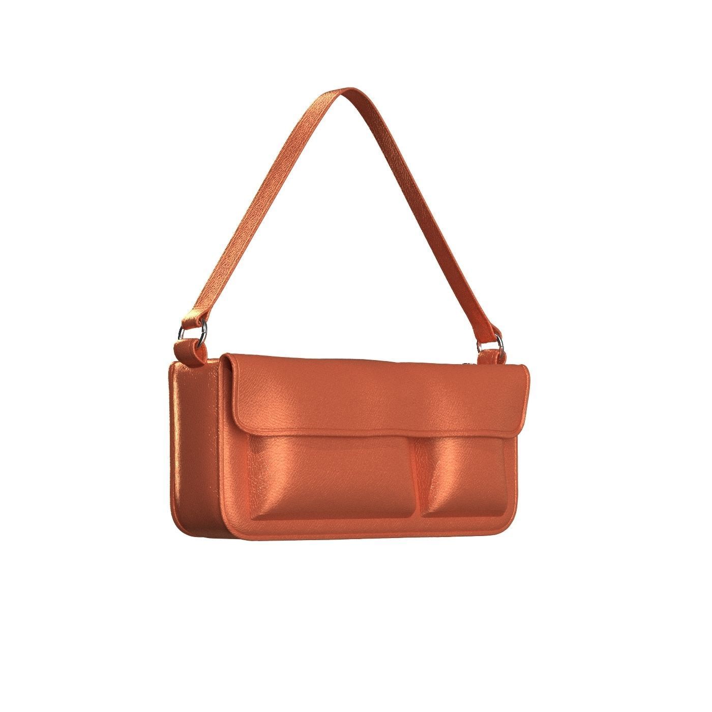 Orange Leather Baguette Bag 3D model_1