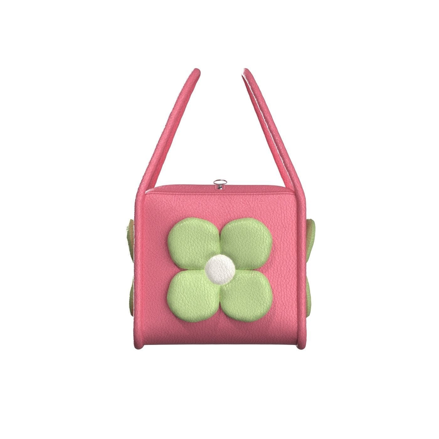 Pink Leather Flower Box Bag 3D model_6