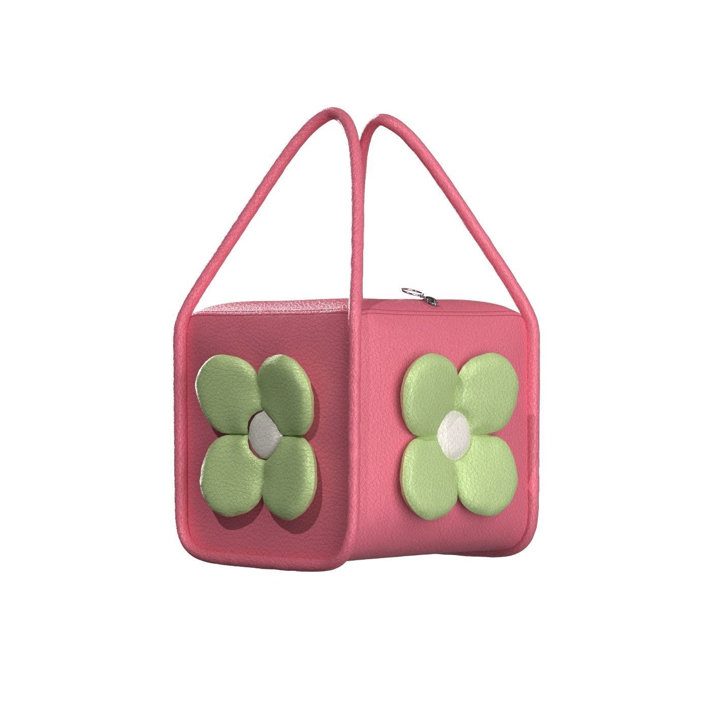 Pink Leather Flower Box Bag 3D model_3