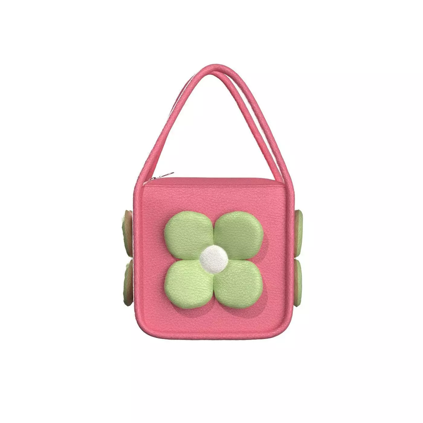 Pink Leather Flower Box Bag 3D model_0