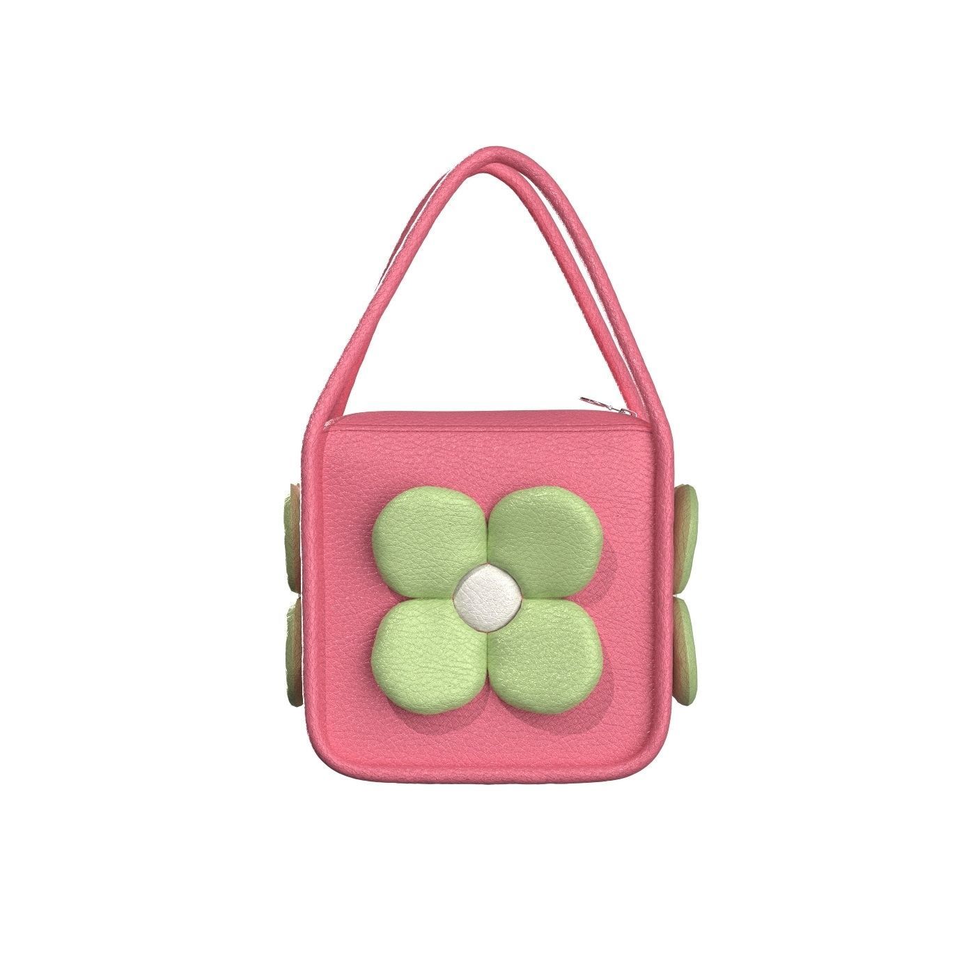 Pink Leather Flower Box Bag 3D model_4