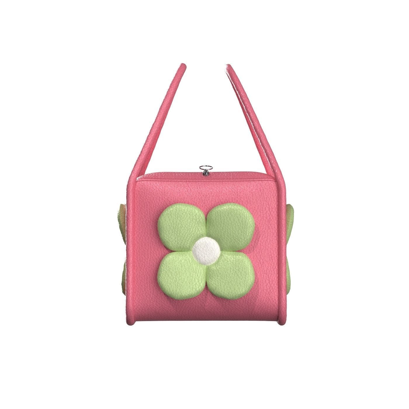 Pink Leather Flower Box Bag 3D model_2