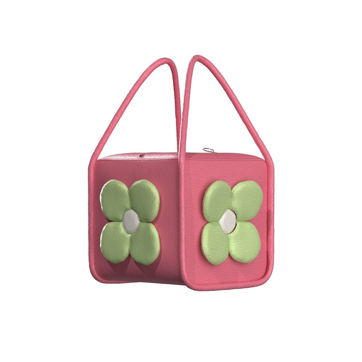 Pink Leather Flower Box Bag 3D model_5