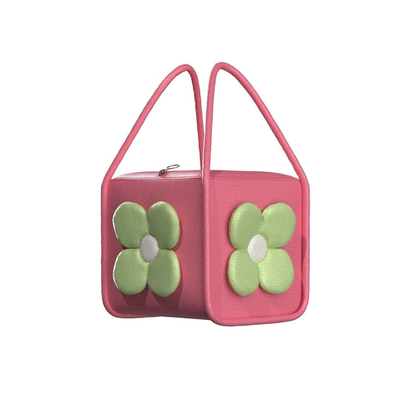 Pink Leather Flower Box Bag 3D model_1