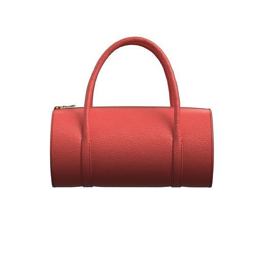 Red Leather Barrel Bag 3D model