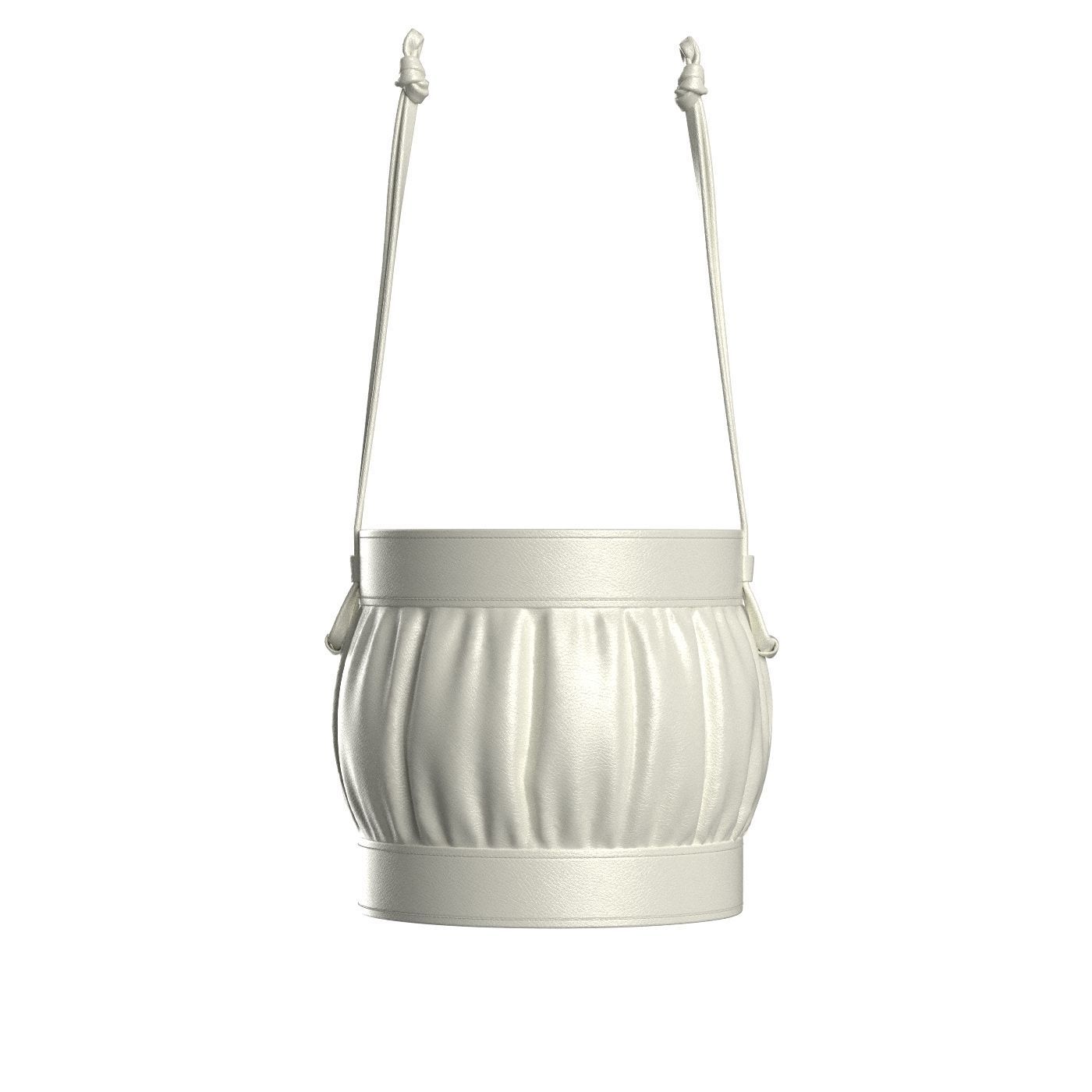 White Leather Round Basket Bag 3D model_4