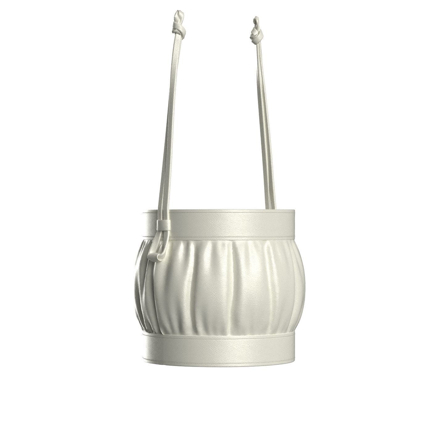 White Leather Round Basket Bag 3D model_1