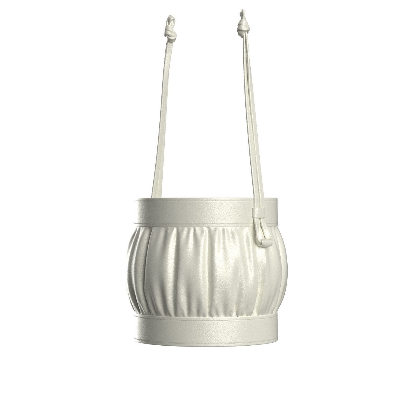 White Leather Round Basket Bag 3D model_3