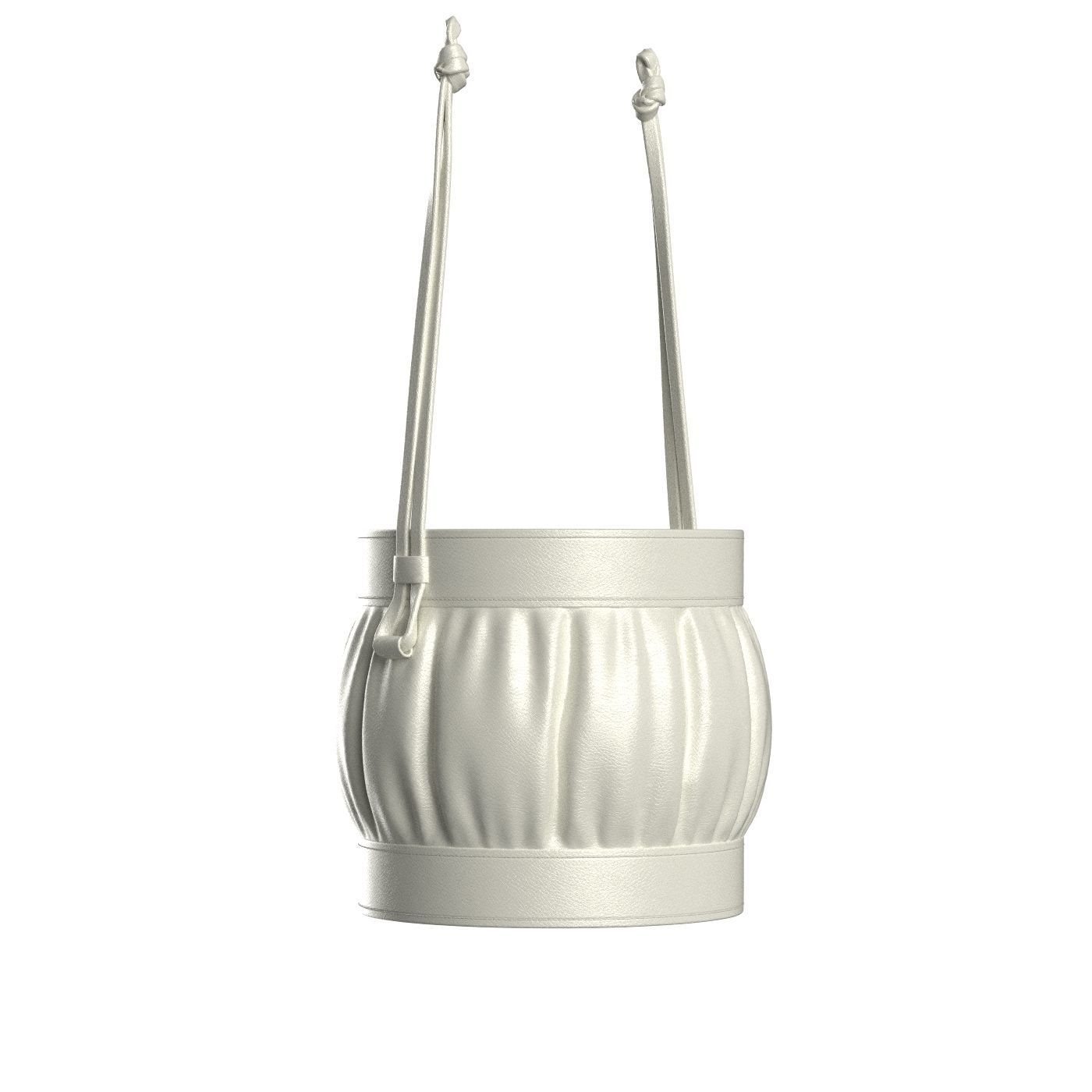 White Leather Round Basket Bag 3D model_5