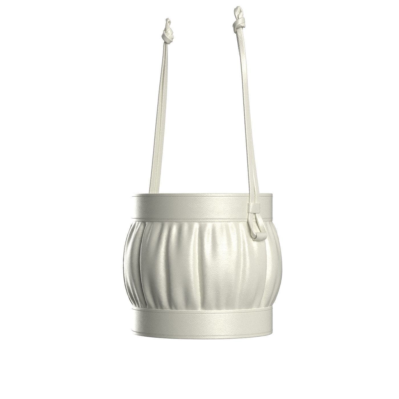 White Leather Round Basket Bag 3D model_7