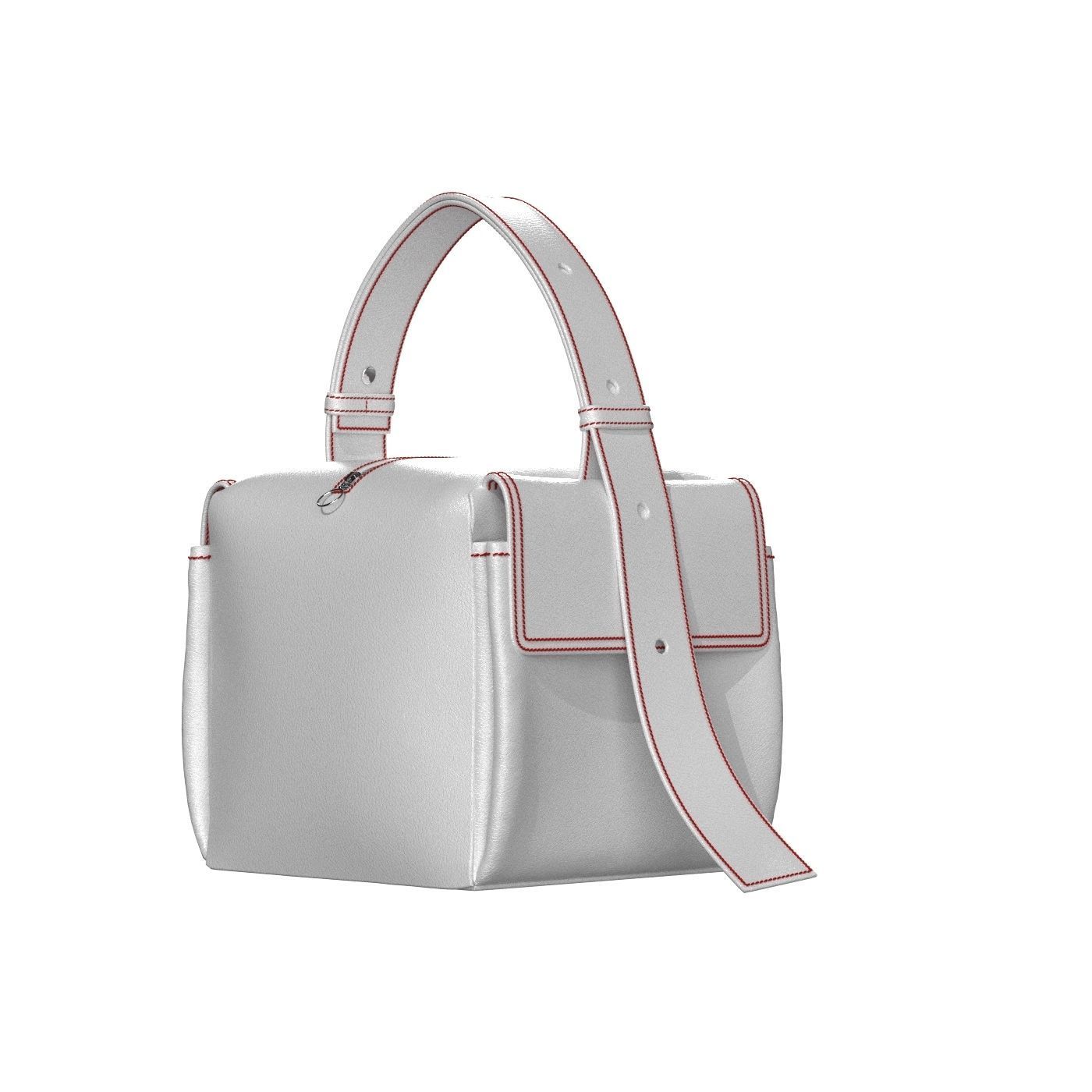 White Leather Box Pocket Bag 3D model_2