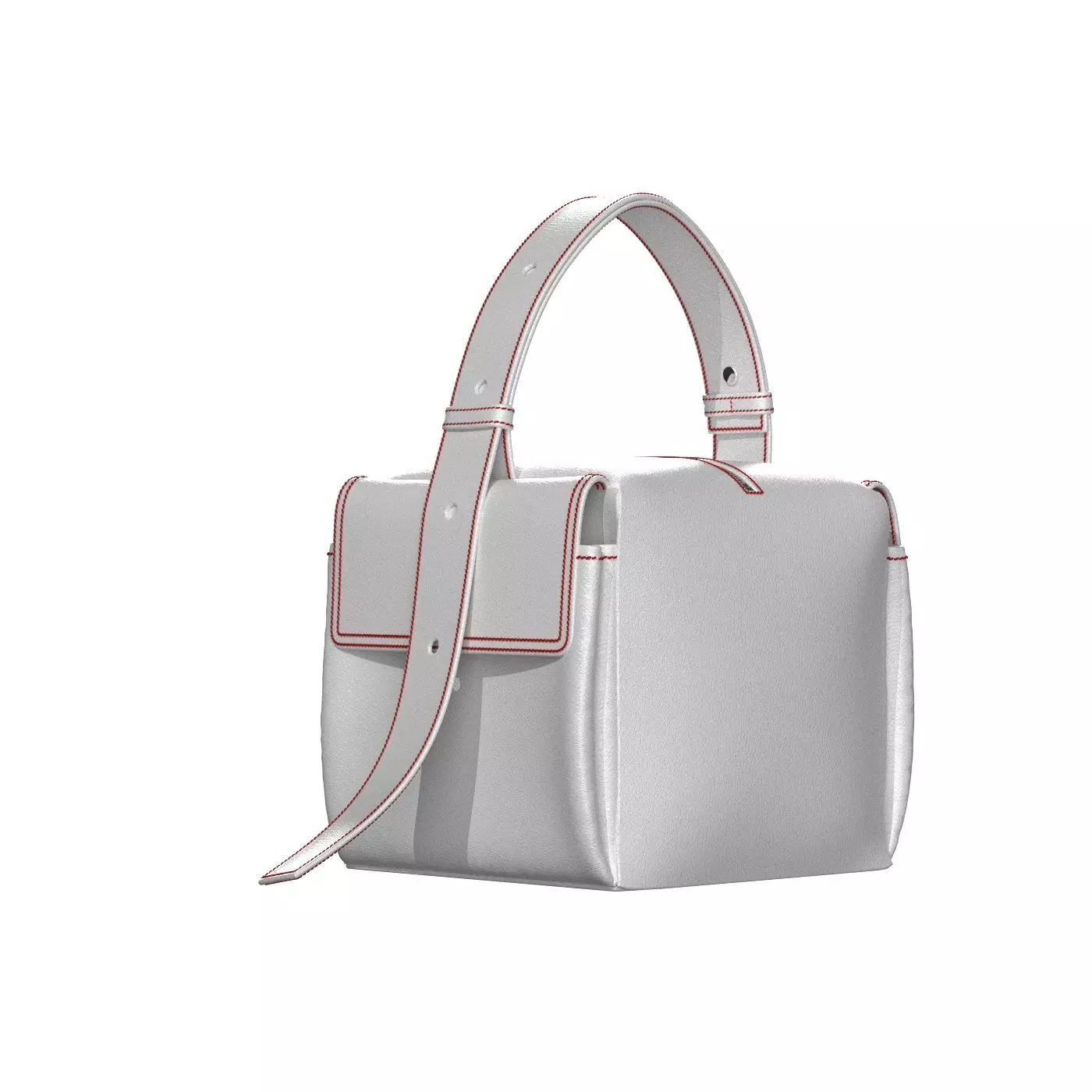 White Leather Box Pocket Bag 3D model_0