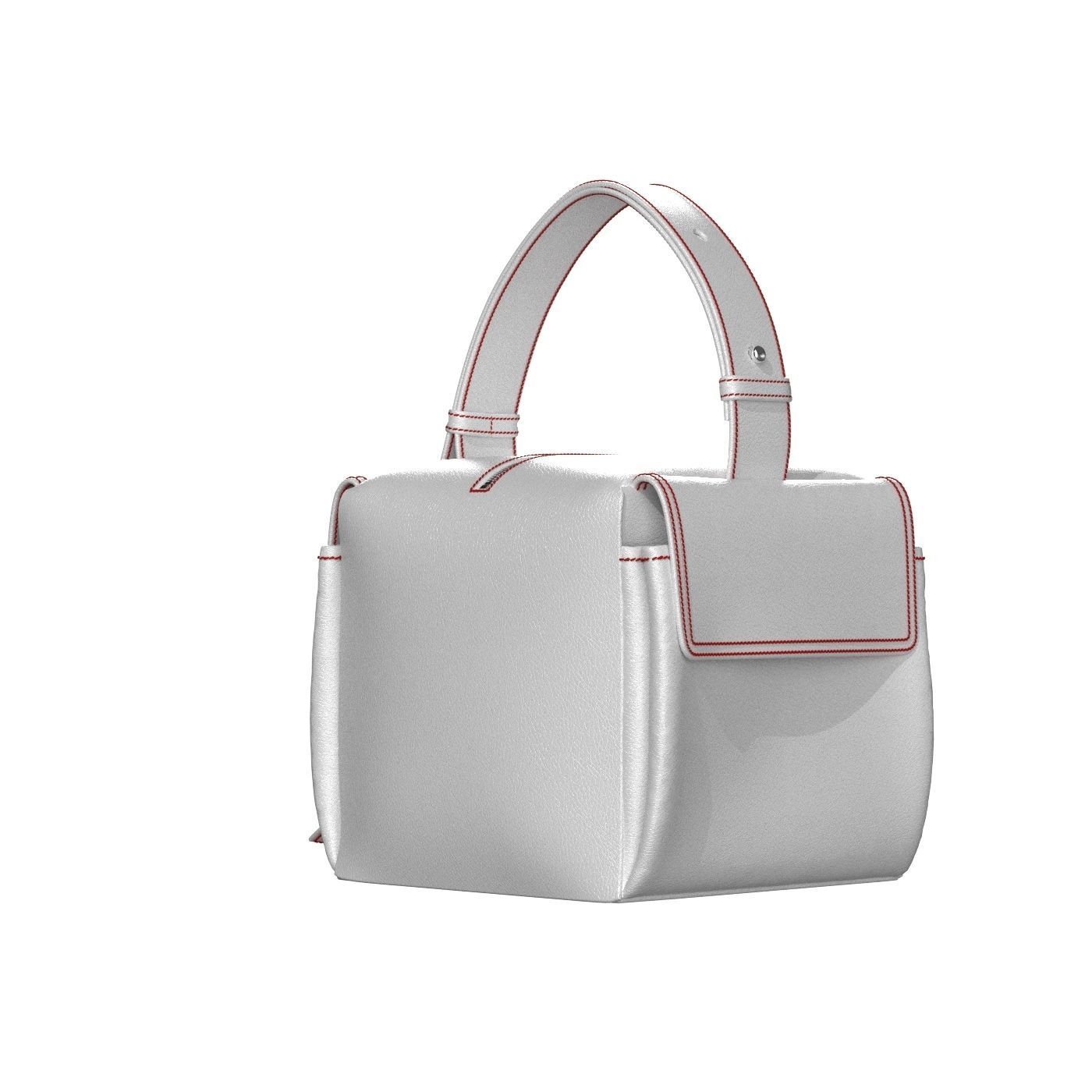 White Leather Box Pocket Bag 3D model_6