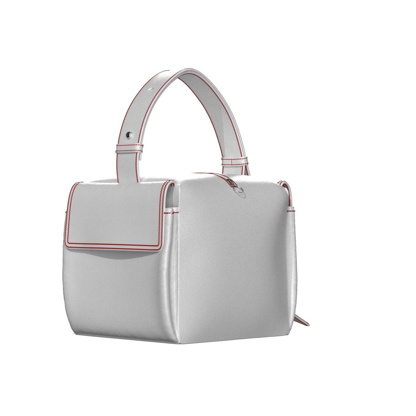 White Leather Box Pocket Bag 3D model_4