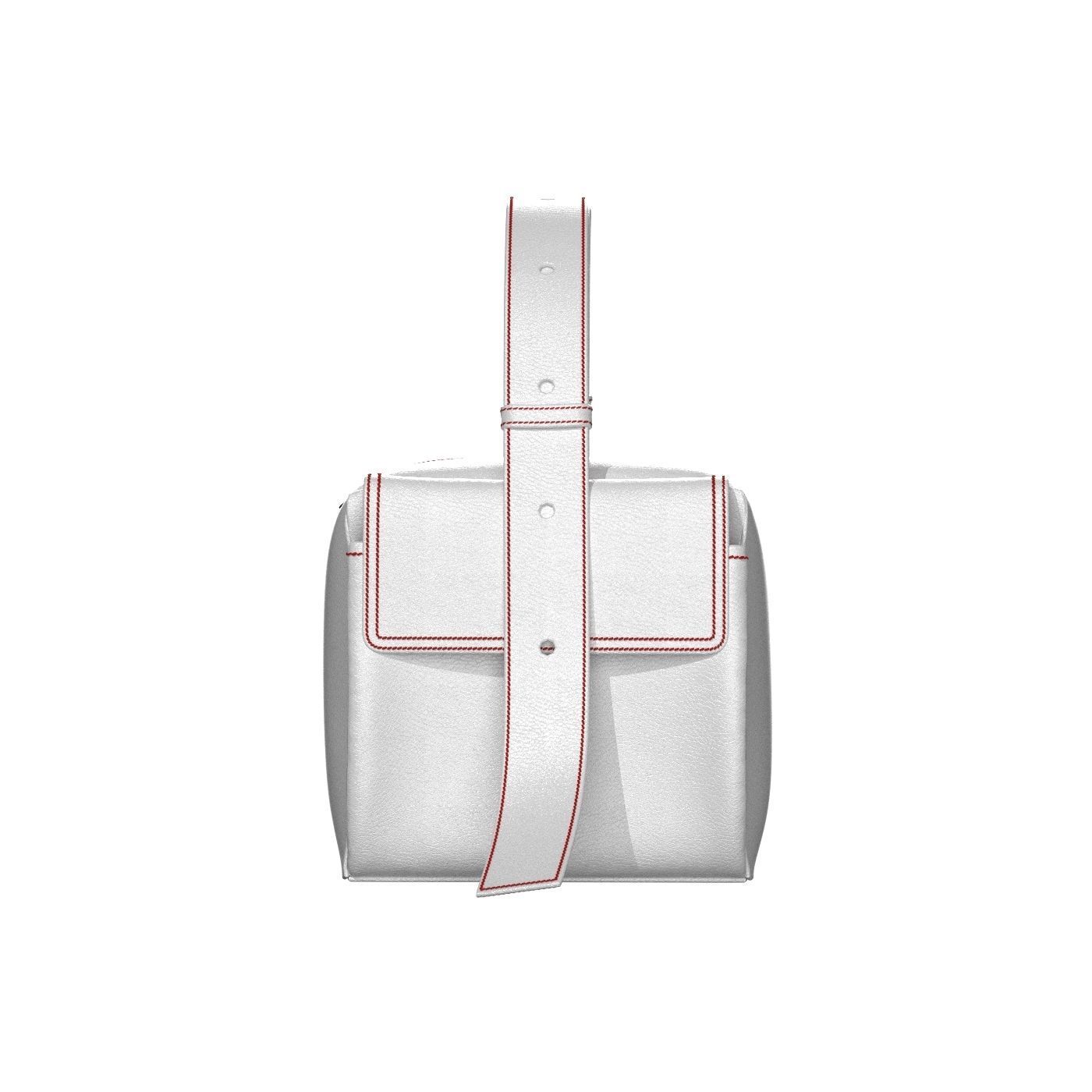 White Leather Box Pocket Bag 3D model_1