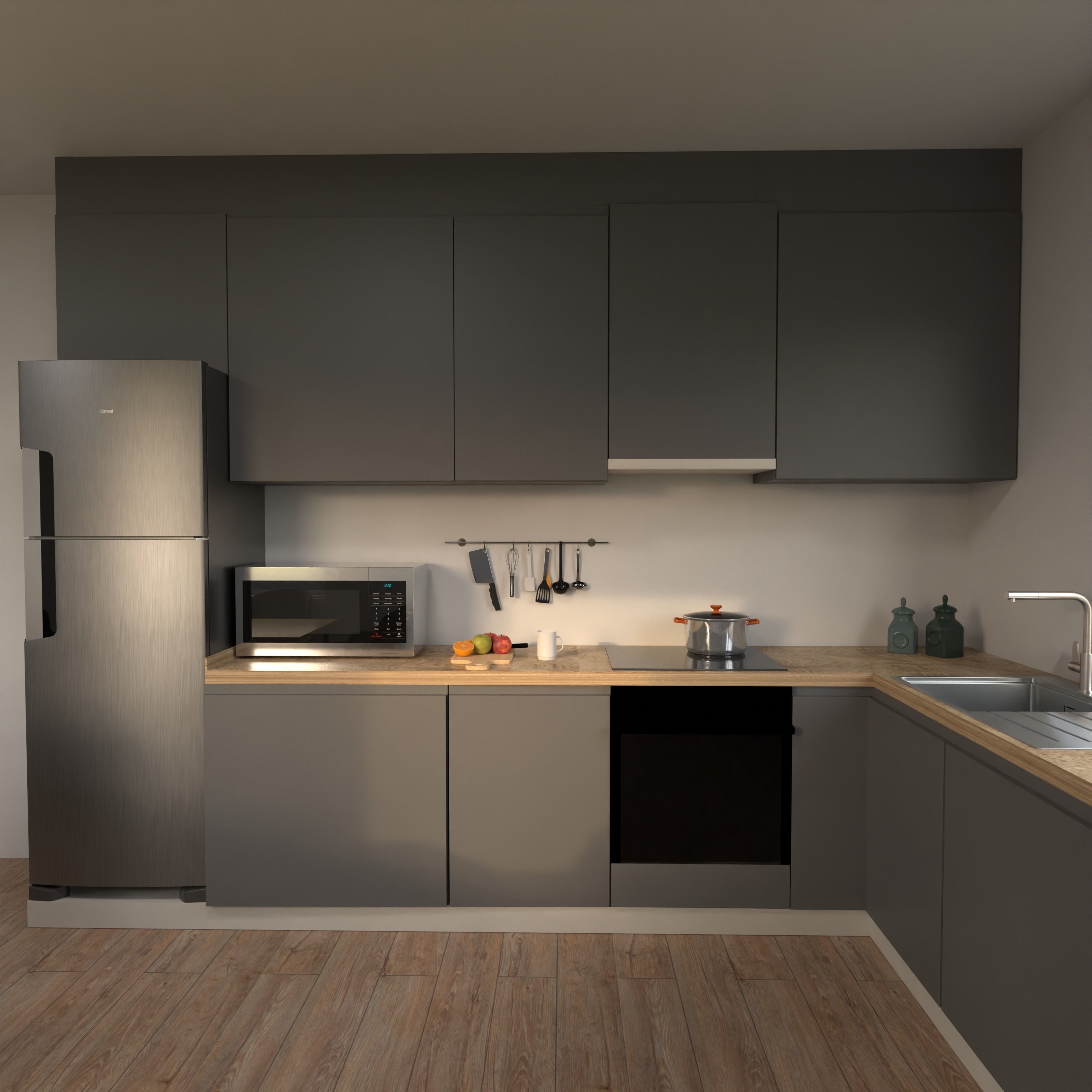 Modern kitchen in the style of minimalism 3D model_2