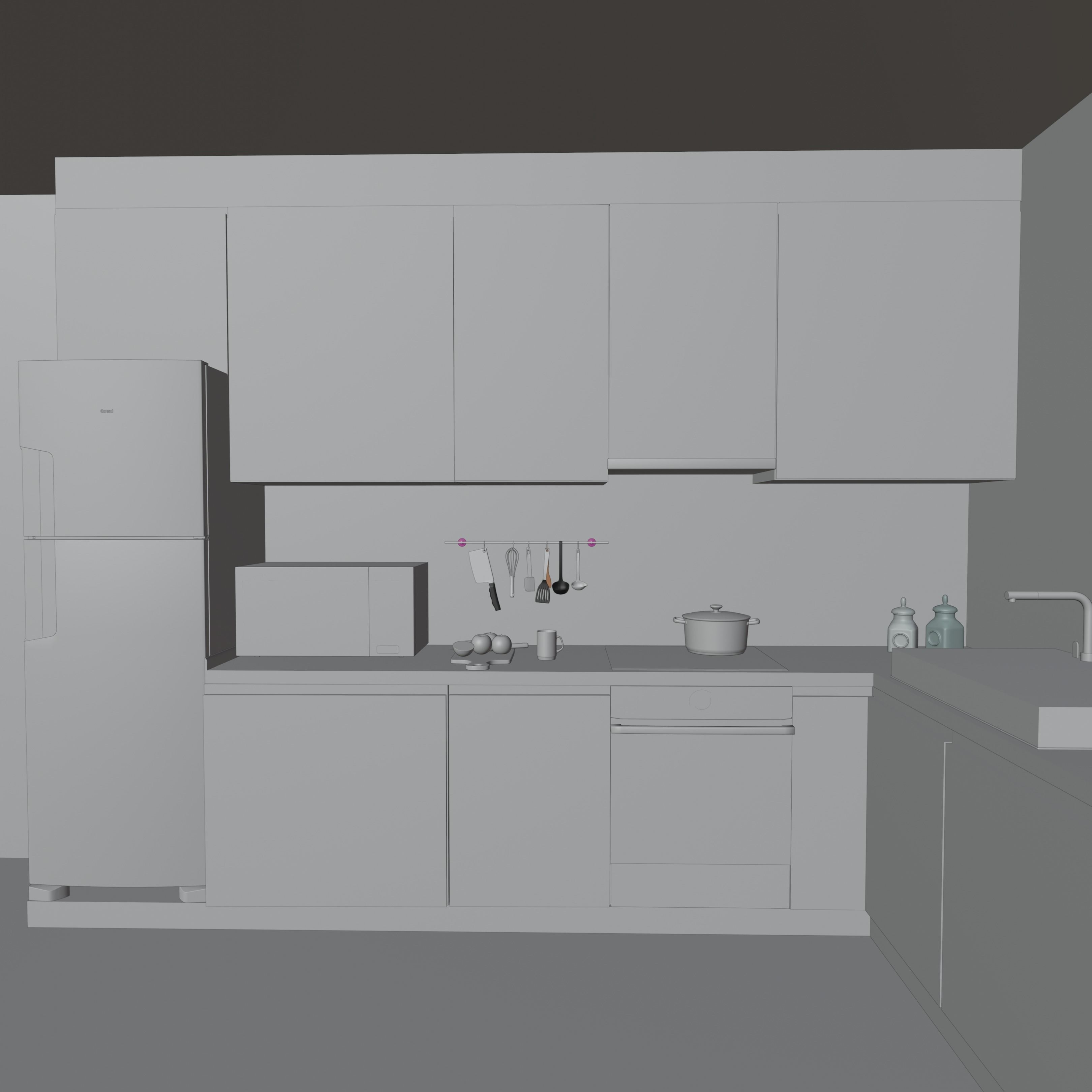Modern kitchen in the style of minimalism 3D model_3