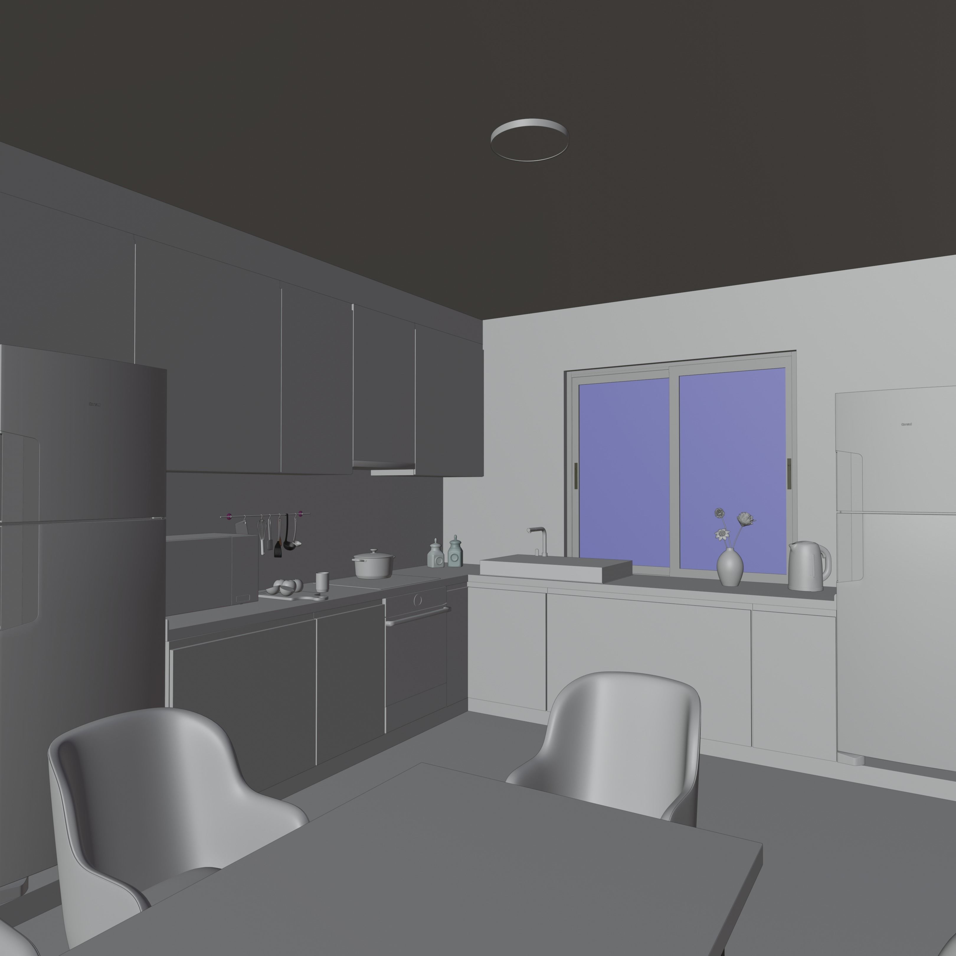 Modern kitchen in the style of minimalism 3D model_1