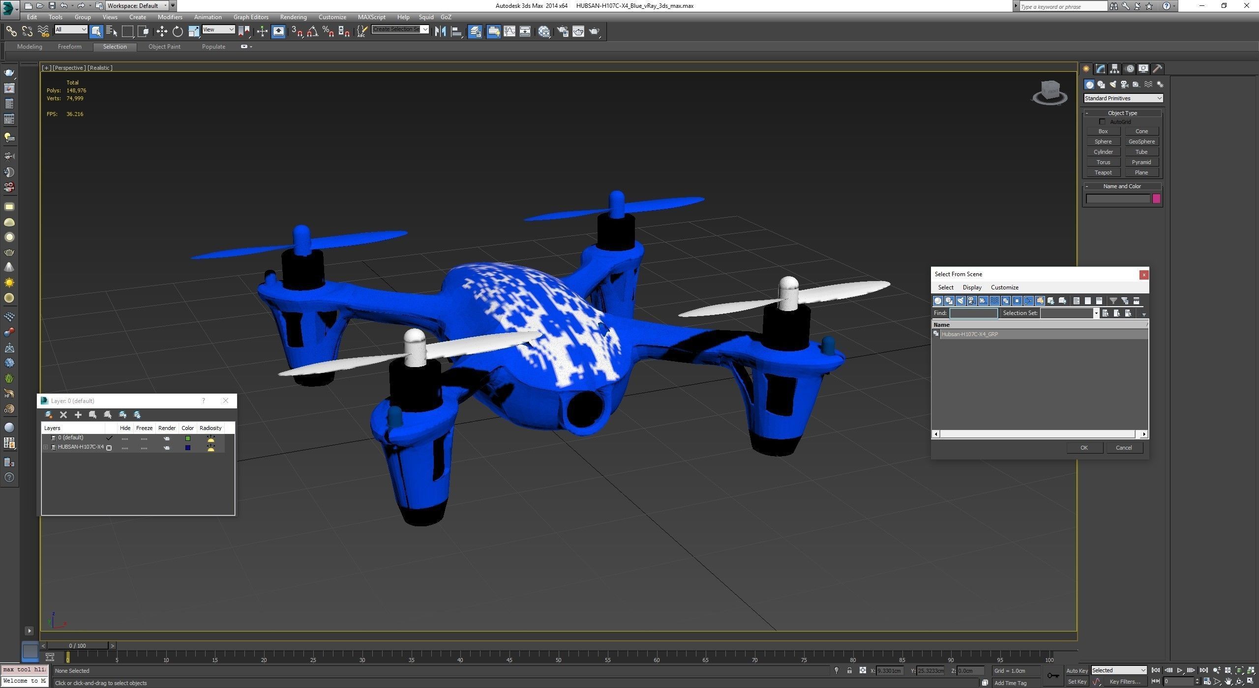 Hubsan X4 H107C Blue Low-poly 3D model_35