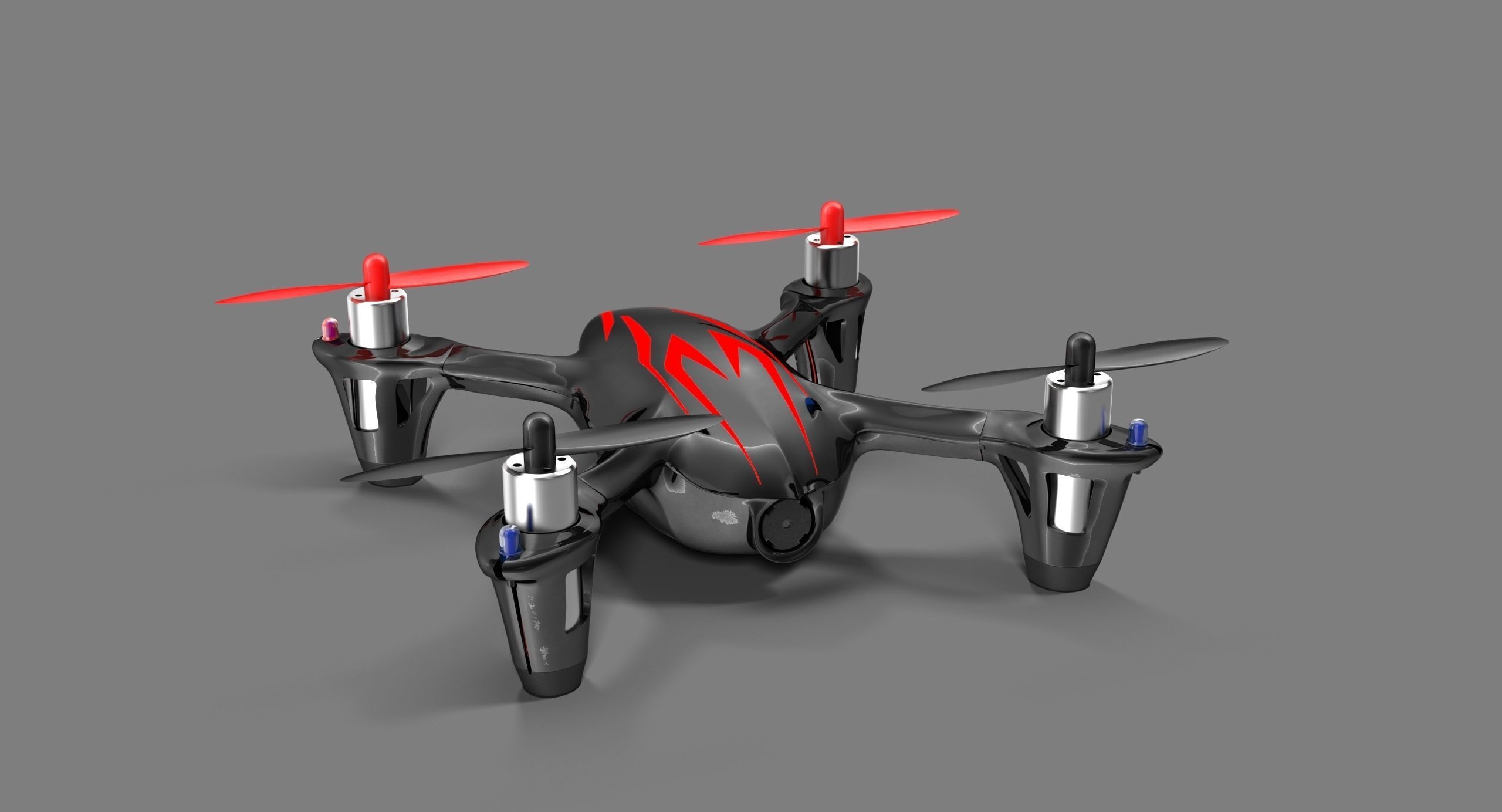 Hubsan X4 H107C BlackRed Low-poly 3D model_1