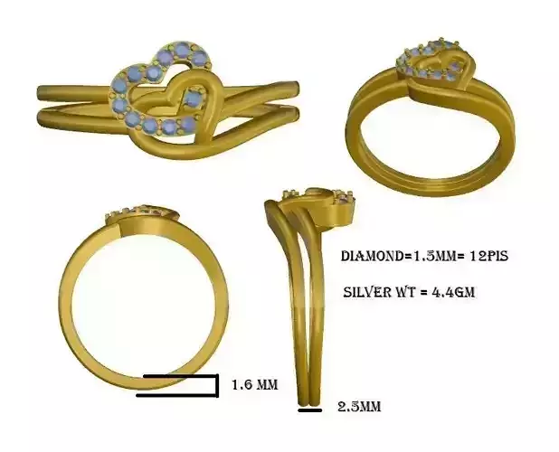 Heart design engagement diamond ring for women 3D model