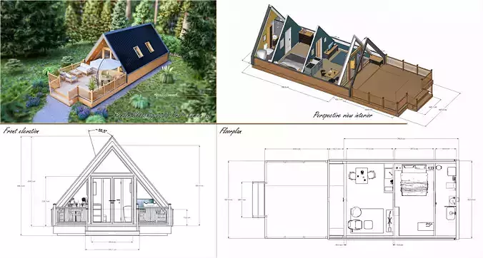 A frame Ara 40m2 3d model  basic plans 