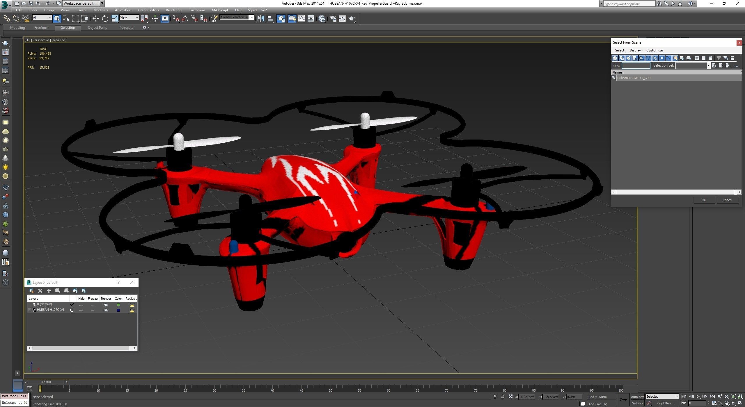 Hubsan X4 H107C Red Propeller Guard Low-poly 3D model_35