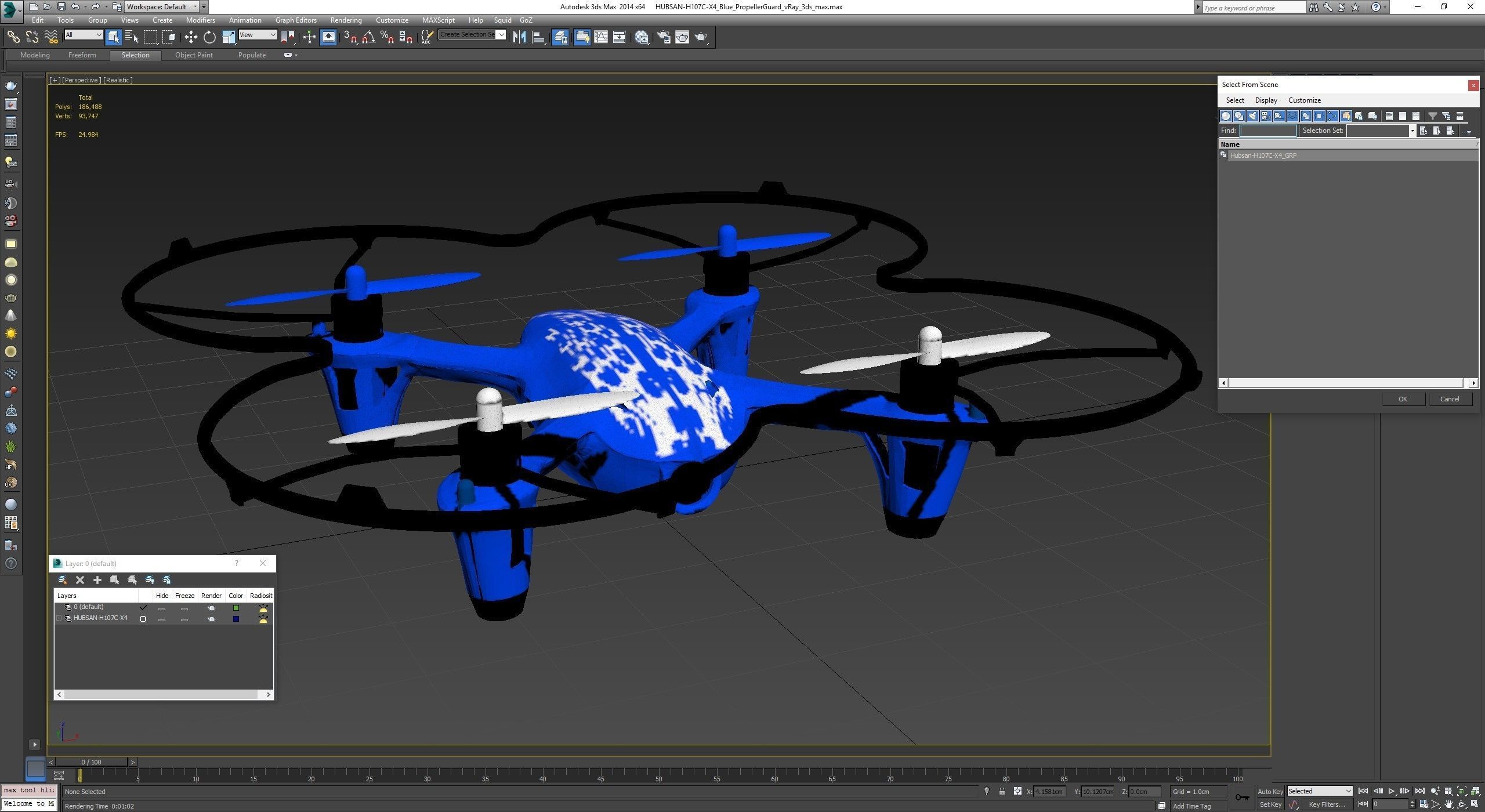 Hubsan X4 H107C Blue Propeller Guard Low-poly 3D model_35