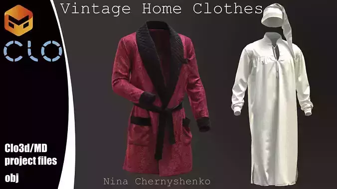 Vintage Home Clothes - Marvelous Designer project and OBJ