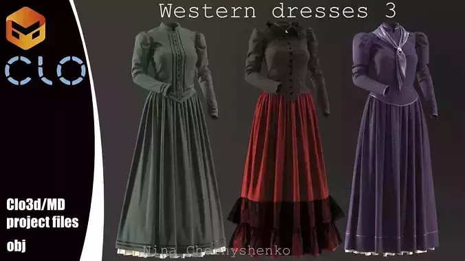Western dresses 3 - Marvelous Designer project and OBJ