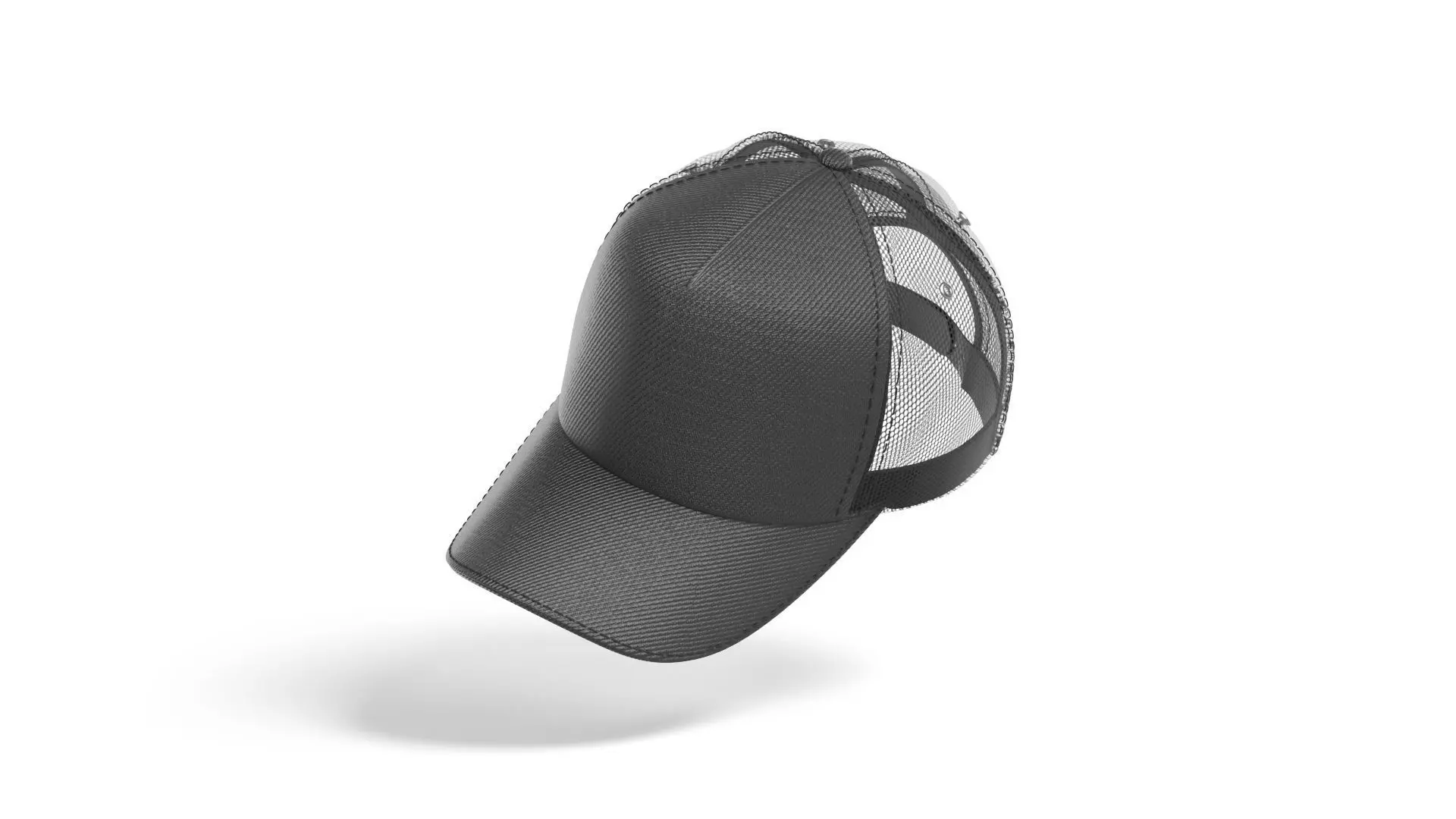 Black Trucker Hat - sport mesh baseball cap 3D model_0