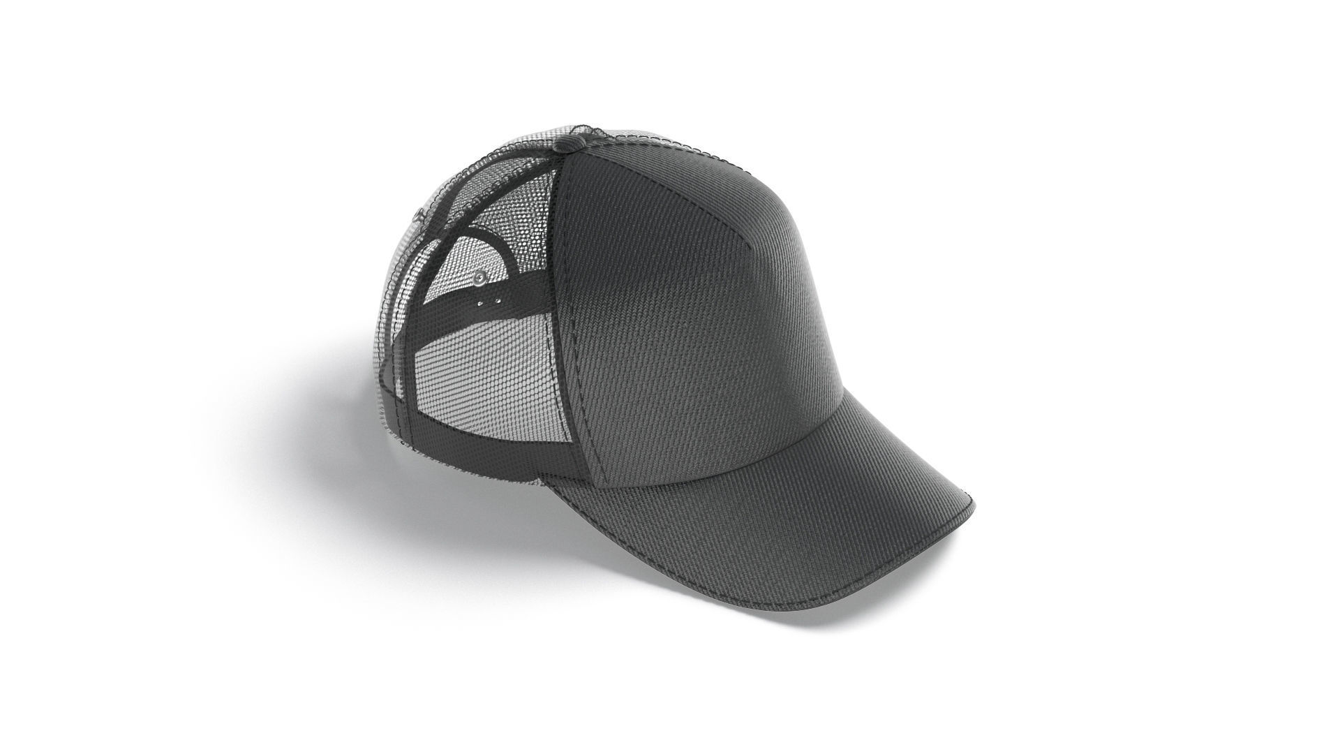 Black Trucker Hat - sport mesh baseball cap 3D model_1