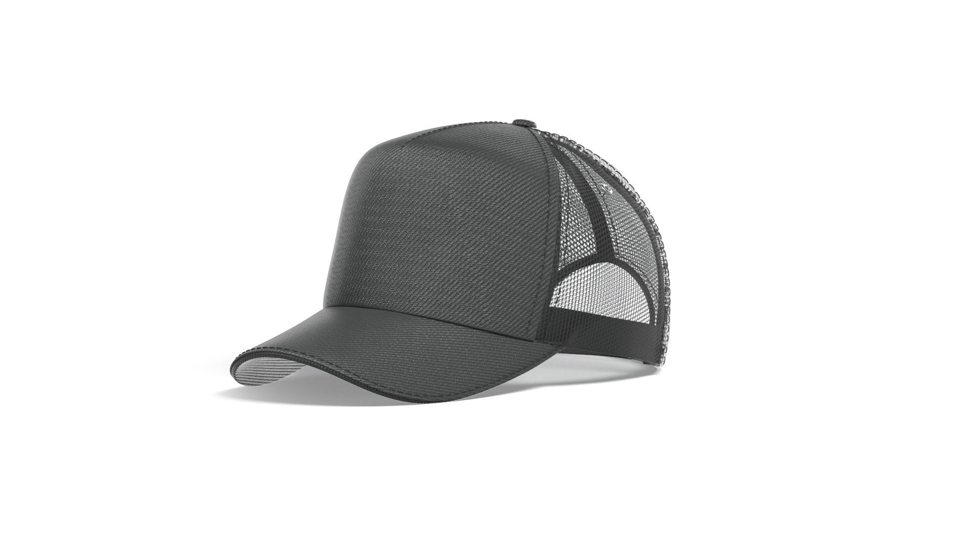 Black Trucker Hat - sport mesh baseball cap 3D model_6