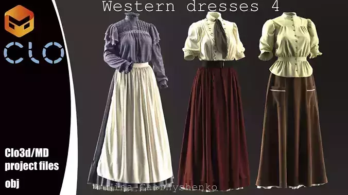 Western dresses 4 - Marvelous Designer project and OBJ
