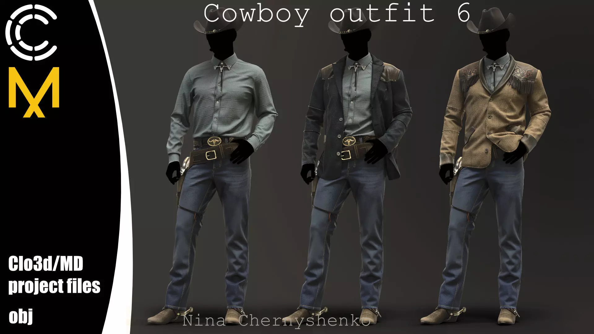 Cowboy outfit 6 - Marvelous Designer project and OBJ 3D model