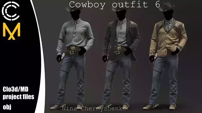 Cowboy outfit 6 - Marvelous Designer project and OBJ