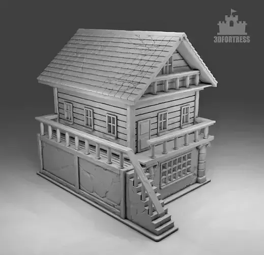  A house with a stone pillar 3D print model