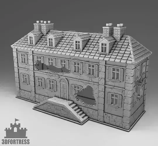  Damaged two-story building 3D print model