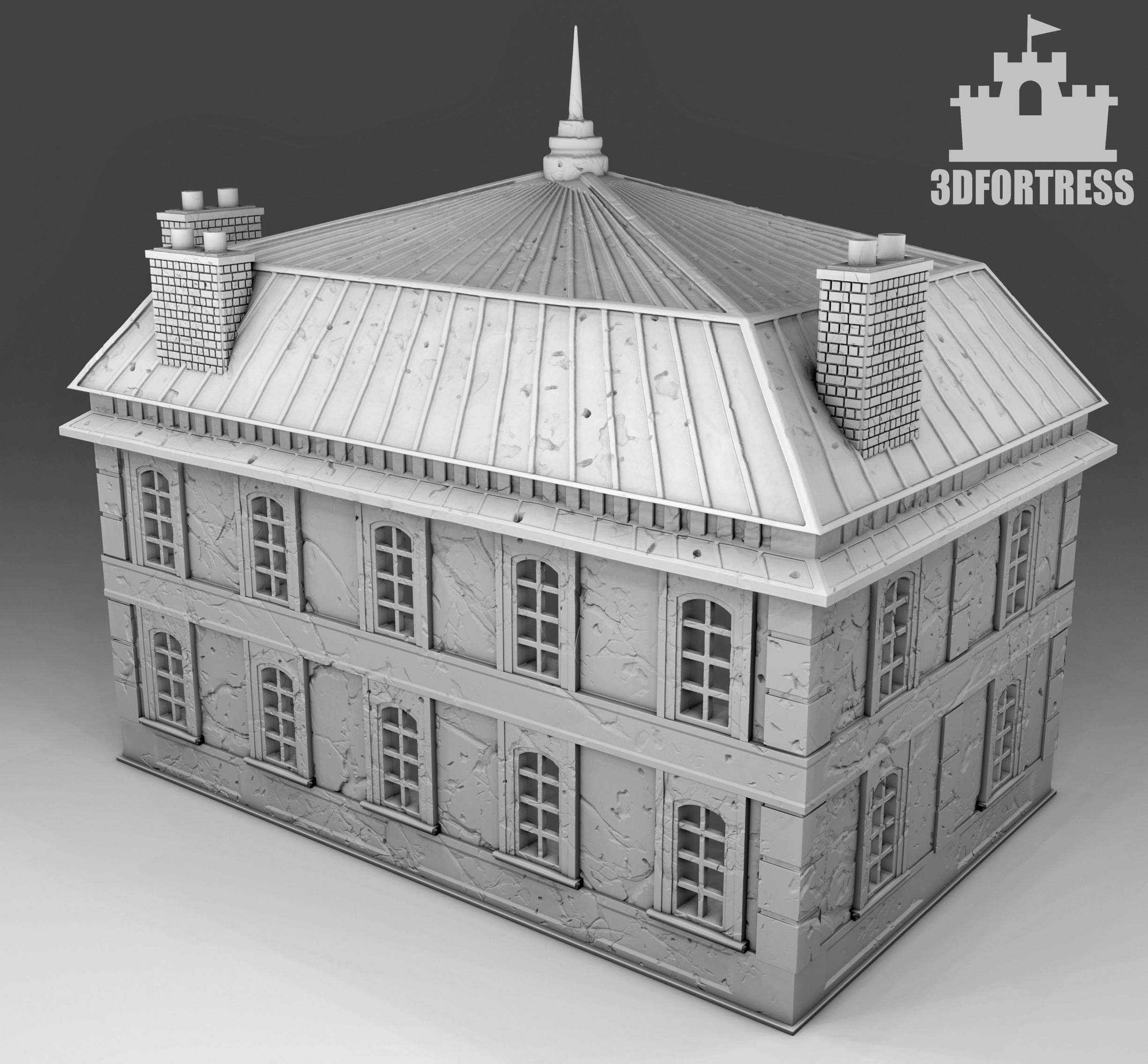  Old two-story tapestry building 3D print model_2