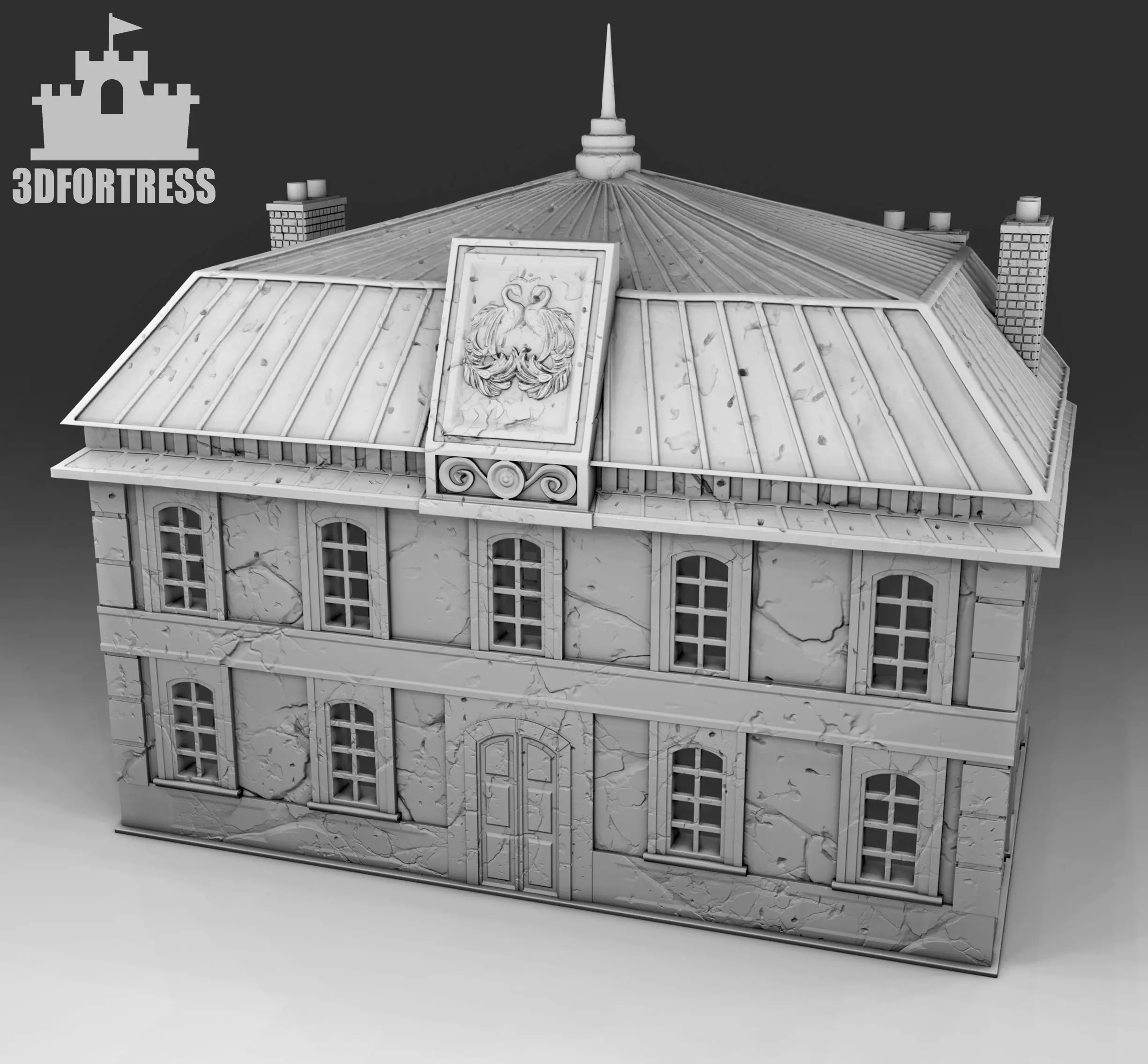  Old two-story tapestry building 3D print model_0