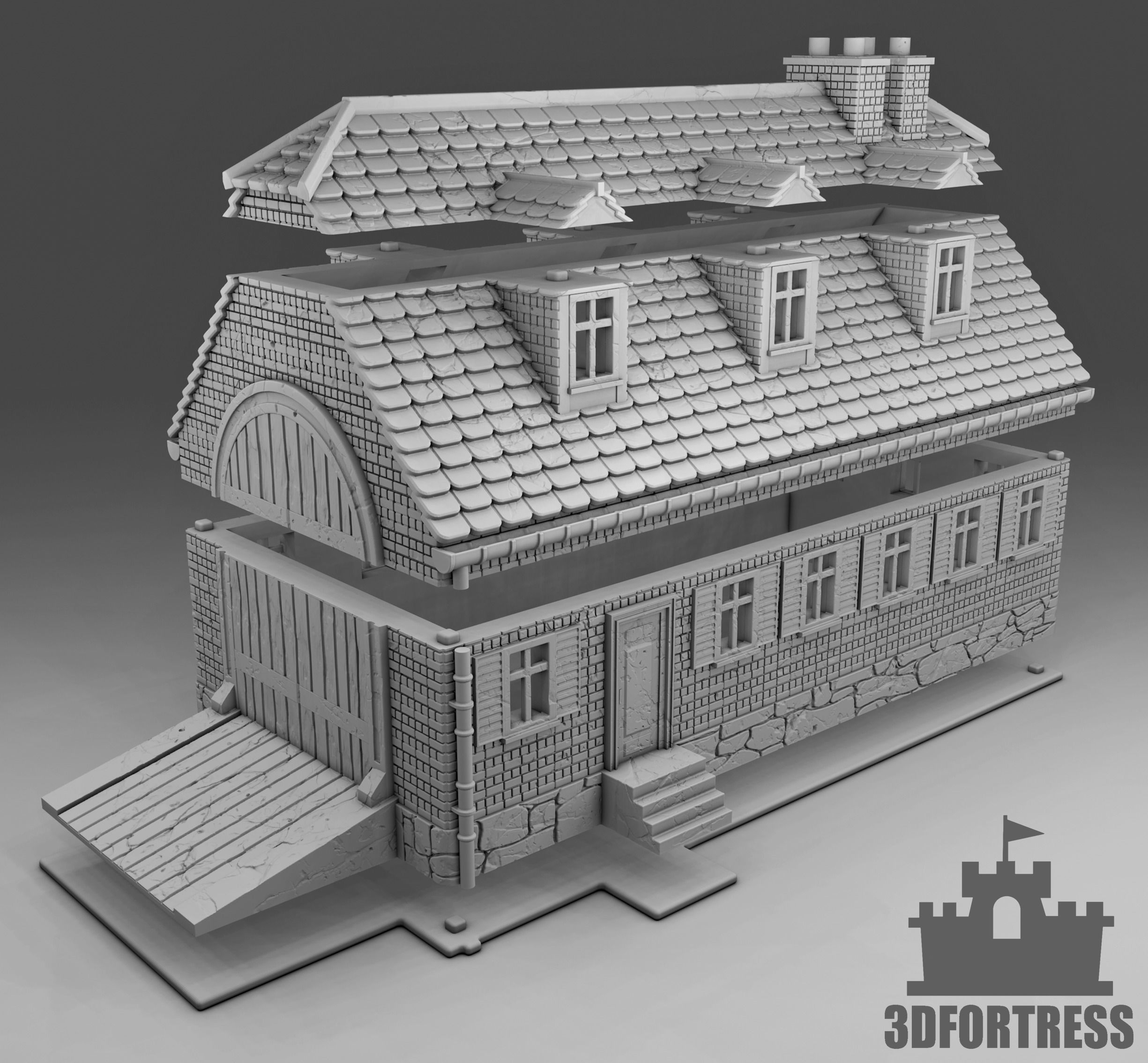  A house with a big gate 3D print model_1