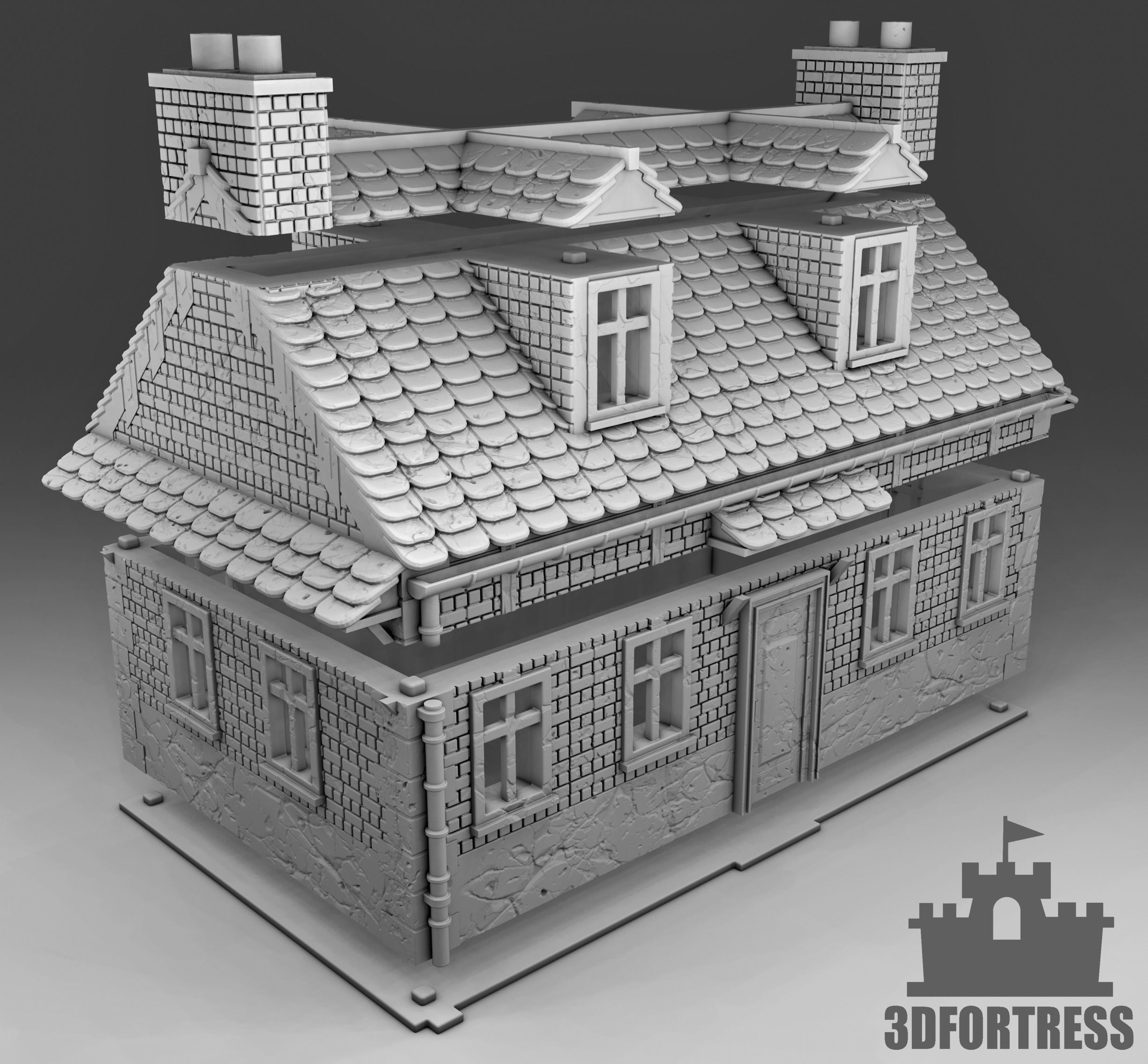 Beautiful brick house 3D print model_1